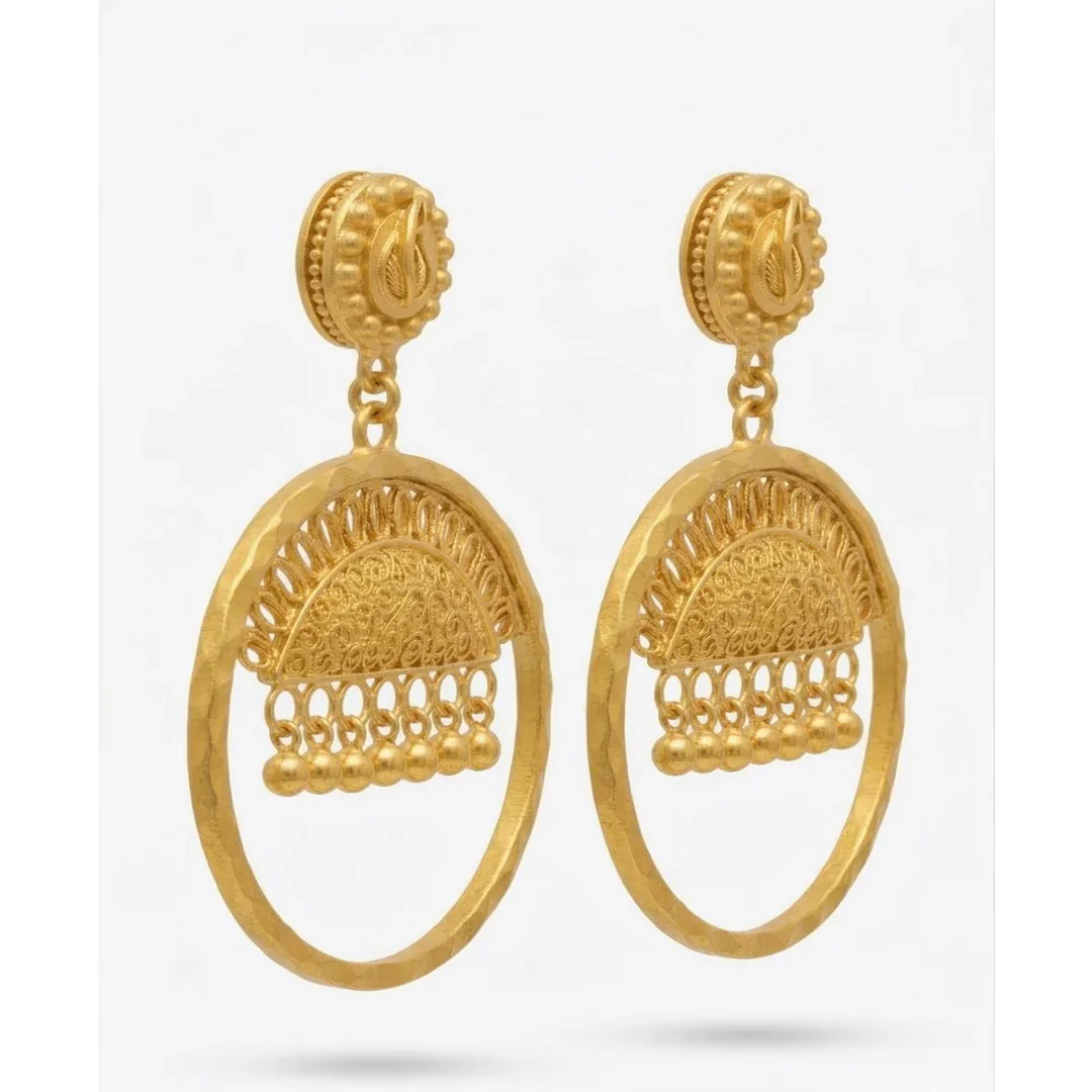 22KT Gold Traditional Filigree Pasha Earrings for Women - Image 2