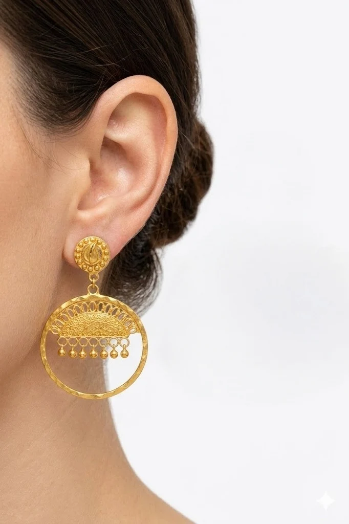 22KT Gold Traditional Filigree Pasha Earrings for Women - Image 3
