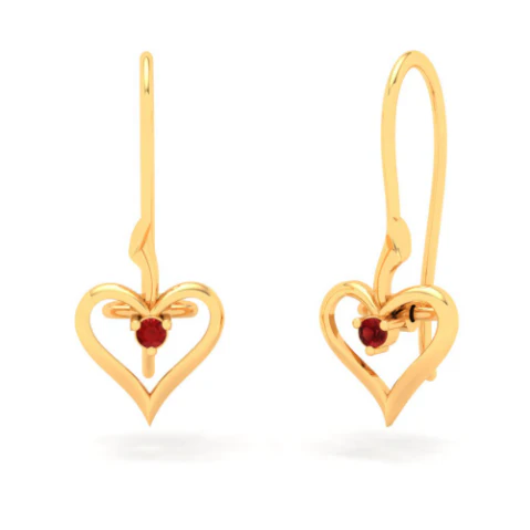22KT Heart Shape And Red Stone Gold Drop Earring From Online Exclusive - Image 2