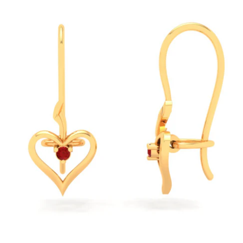 22KT Heart Shape And Red Stone Gold Drop Earring From Online Exclusive - Image 3