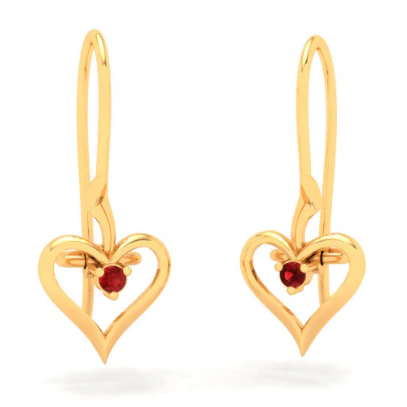 22KT Heart Shape And Red Stone Gold Drop Earring From Online Exclusive - Image 4
