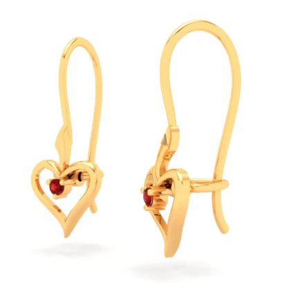 22KT Heart Shape And Red Stone Gold Drop Earring From Online Exclusive - Image 5