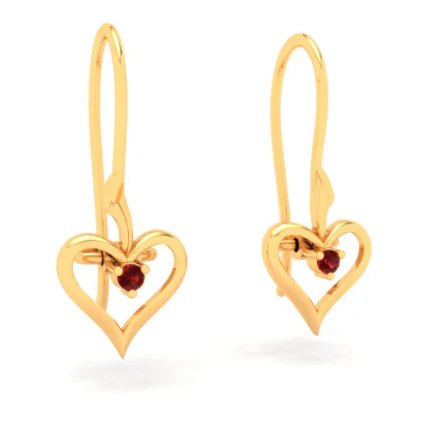 22KT Heart Shape And Red Stone Gold Drop Earring From Online Exclusive - Image 6