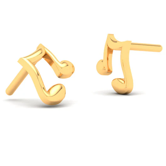 22KT Musical Note Shaped Gold Stud Earrings From Goldlites Collection - Image 5