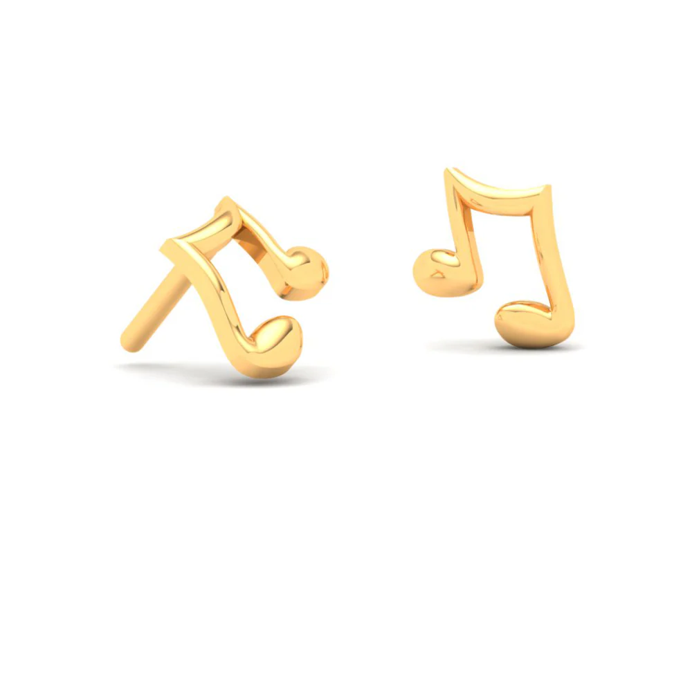 22KT Musical Note Shaped Gold Stud Earrings From Goldlites Collection - Image 6