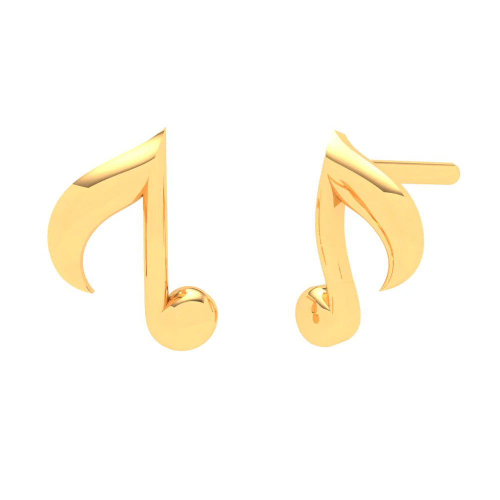 22KT Solid Musical Note Gold Stud Earrings From Goldlites Collection - Image 2