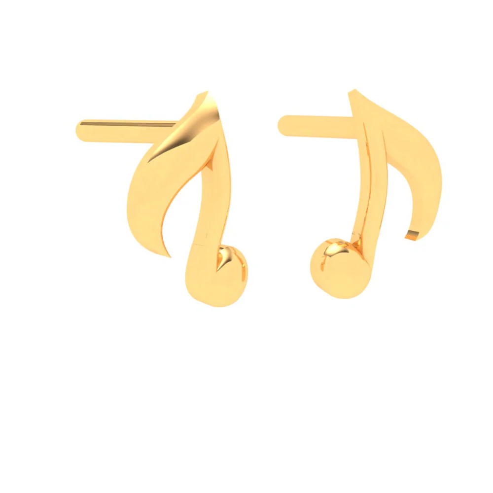 22KT Solid Musical Note Gold Stud Earrings From Goldlites Collection - Image 4