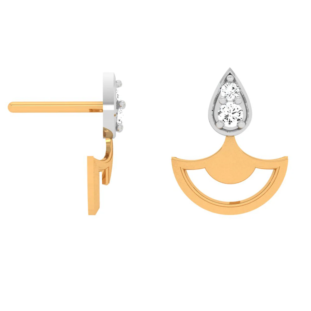 22KT Stone Studded Diya Themed Gold Earring Design - Image 3