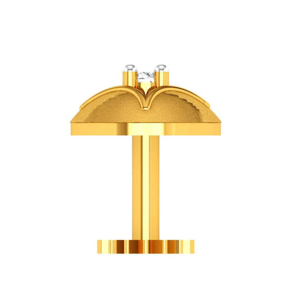 22KT Stone Studded Gold Nose Pin With Modern Design - Image 2