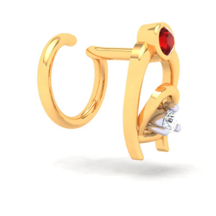 22KT Two Bamboo Kulo Shaped Nosepin With A Yellow And Red Stone From Online Exclusive Collection - Image 2