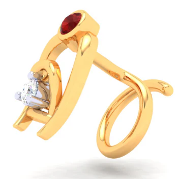 22KT Two Bamboo Kulo Shaped Nosepin With A Yellow And Red Stone From Online Exclusive Collection - Image 4