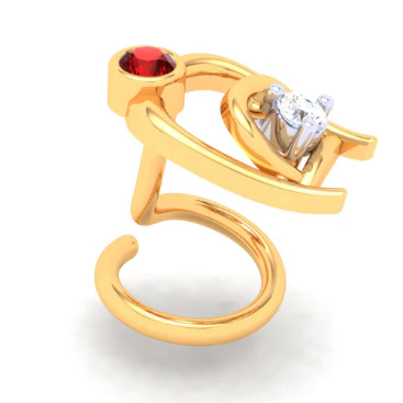22KT Two Bamboo Kulo Shaped Nosepin With A Yellow And Red Stone From Online Exclusive Collection - Image 5