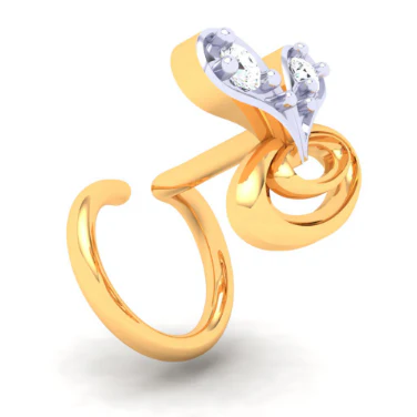 22KT Unique Love Shaped Gold Nosepin With Two Diamonds From Online Exclusive Collection - Image 4