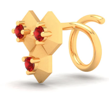 22KT Unique Stud Gold Nosepin With Three Stones From Online Exclusive Collection - Image 2