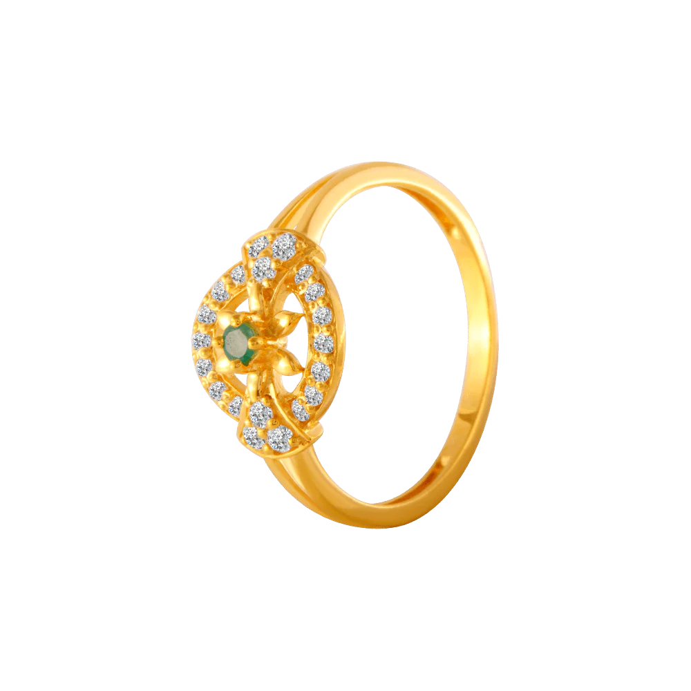 22KT Yellow Gold, American Diamond And Emerald Ring For Women - Image 3