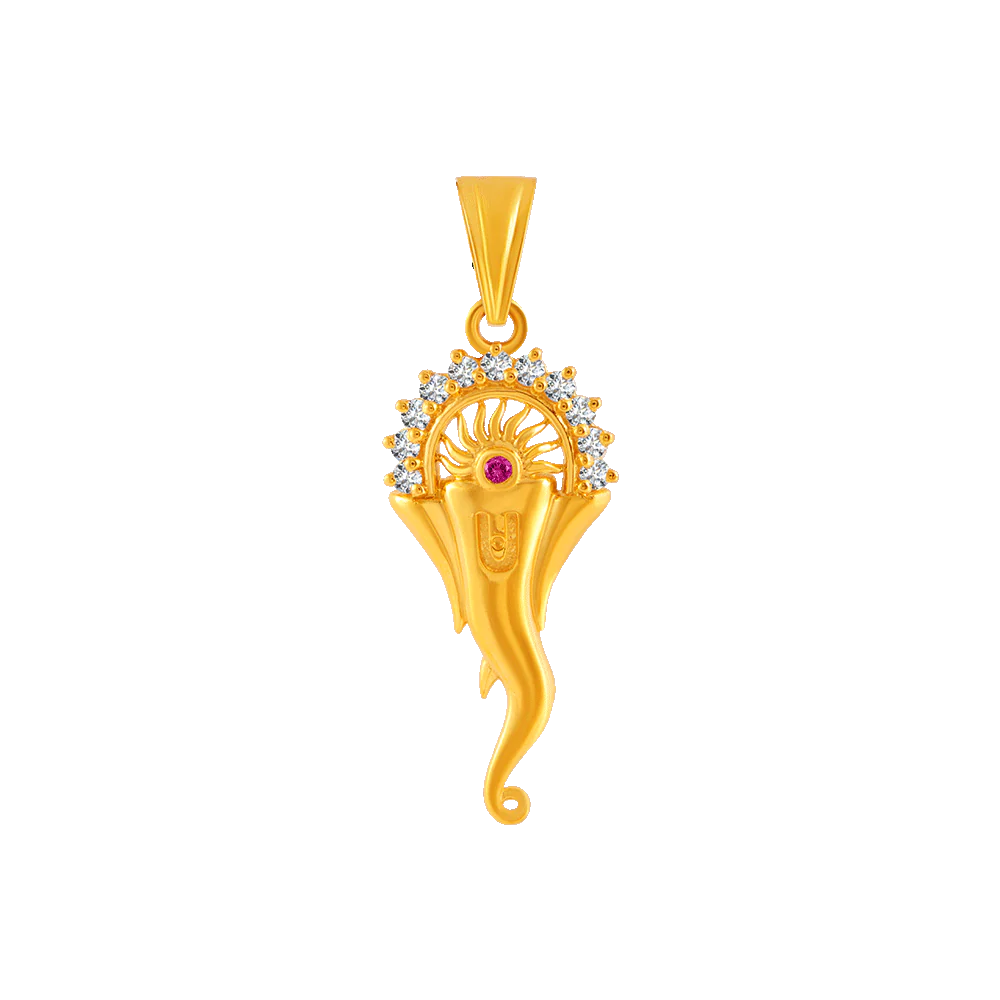22KT Yellow Gold American Diamond And Ruby Pendant For Women