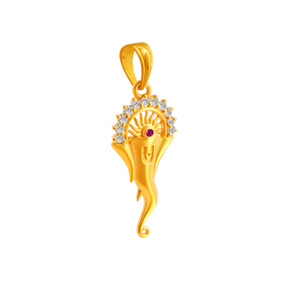 22KT Yellow Gold American Diamond And Ruby Pendant For Women - Image 2