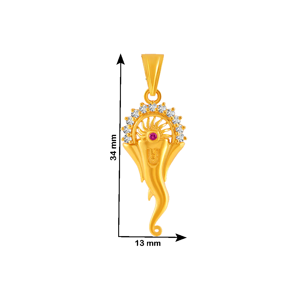 22KT Yellow Gold American Diamond And Ruby Pendant For Women - Image 4