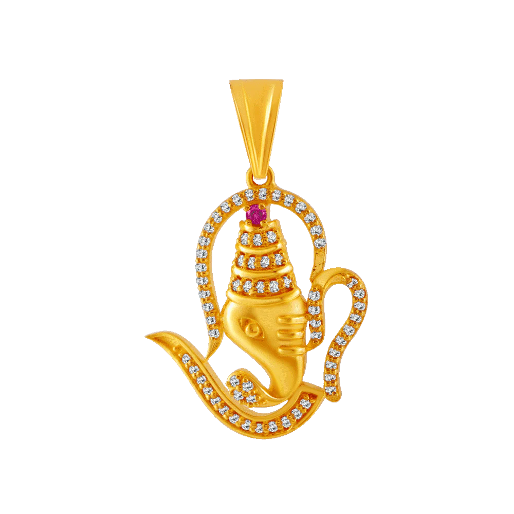 22KT Yellow Gold, American Diamond And Ruby Pendant For Women
