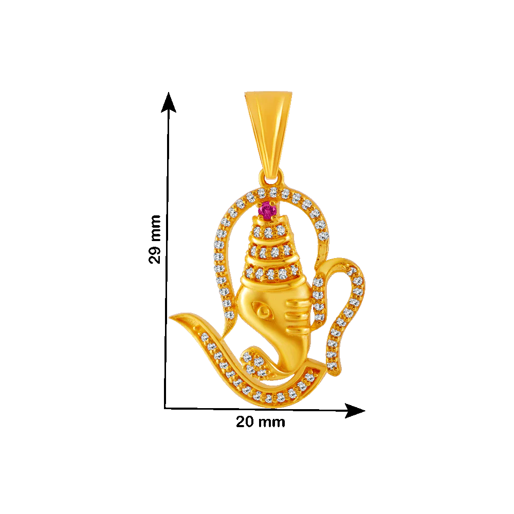 22KT Yellow Gold, American Diamond And Ruby Pendant For Women - Image 4