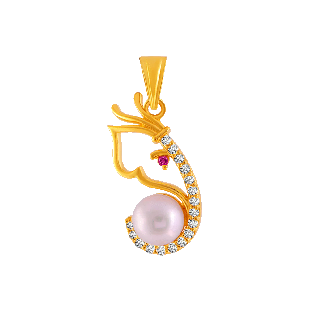 22KT Yellow Gold, American Diamond And Ruby Pendant For Women