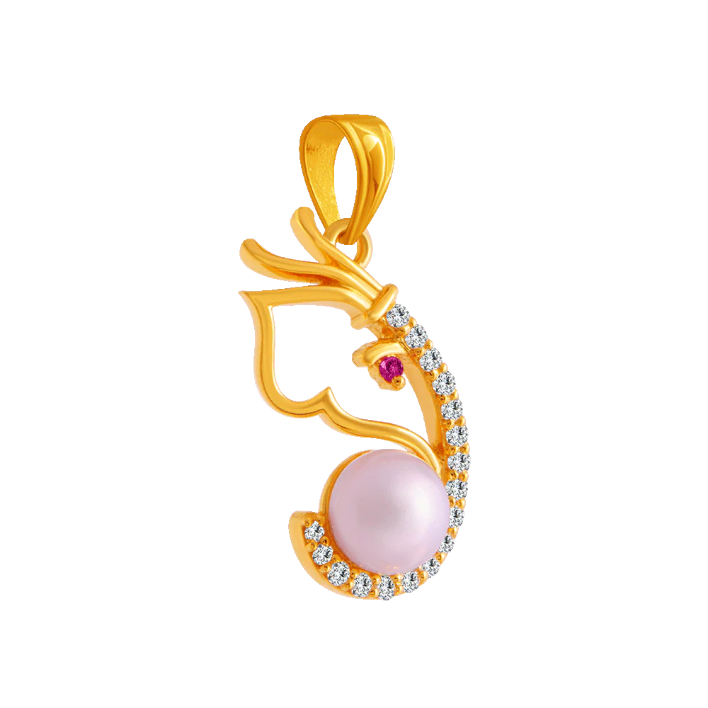 22KT Yellow Gold, American Diamond And Ruby Pendant For Women - Image 2