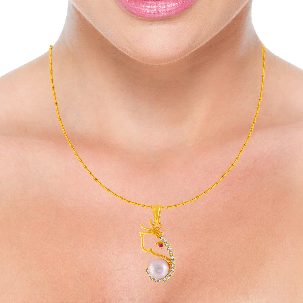 22KT Yellow Gold, American Diamond And Ruby Pendant For Women - Image 3