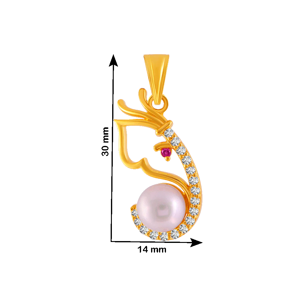22KT Yellow Gold, American Diamond And Ruby Pendant For Women - Image 4