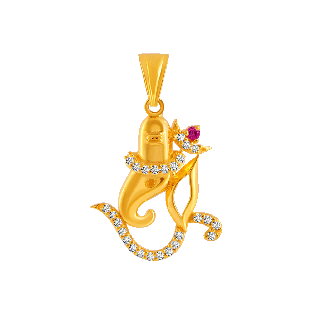 22KT Yellow Gold, American Diamond And Ruby Pendant For Women