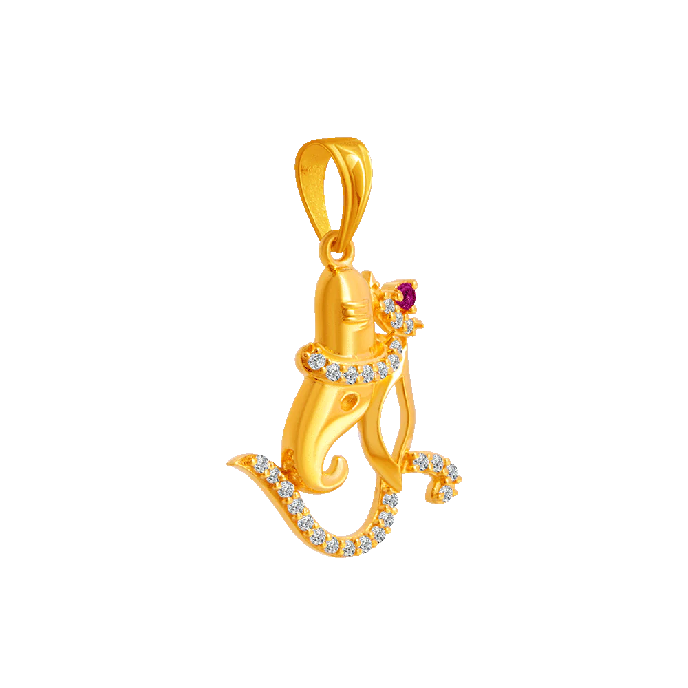 22KT Yellow Gold, American Diamond And Ruby Pendant For Women - Image 2