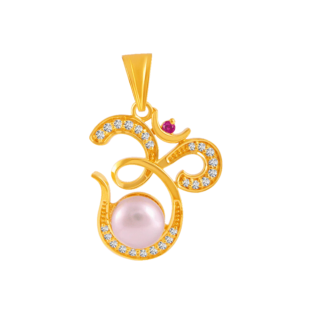 22KT Yellow Gold, American Diamond And Ruby Pendant For Women