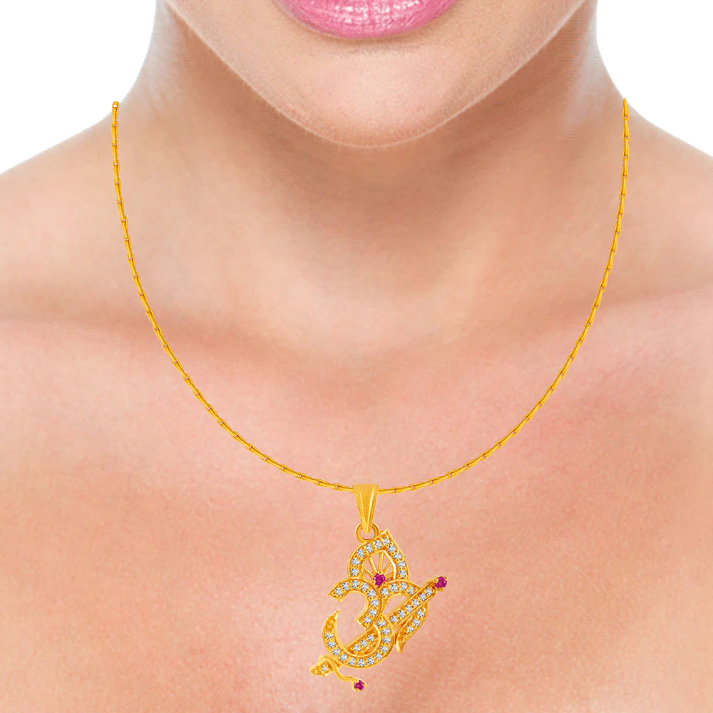 22KT Yellow Gold, American Diamond And Ruby Pendant For Women - Image 3