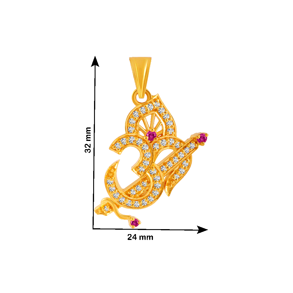 22KT Yellow Gold, American Diamond And Ruby Pendant For Women - Image 4