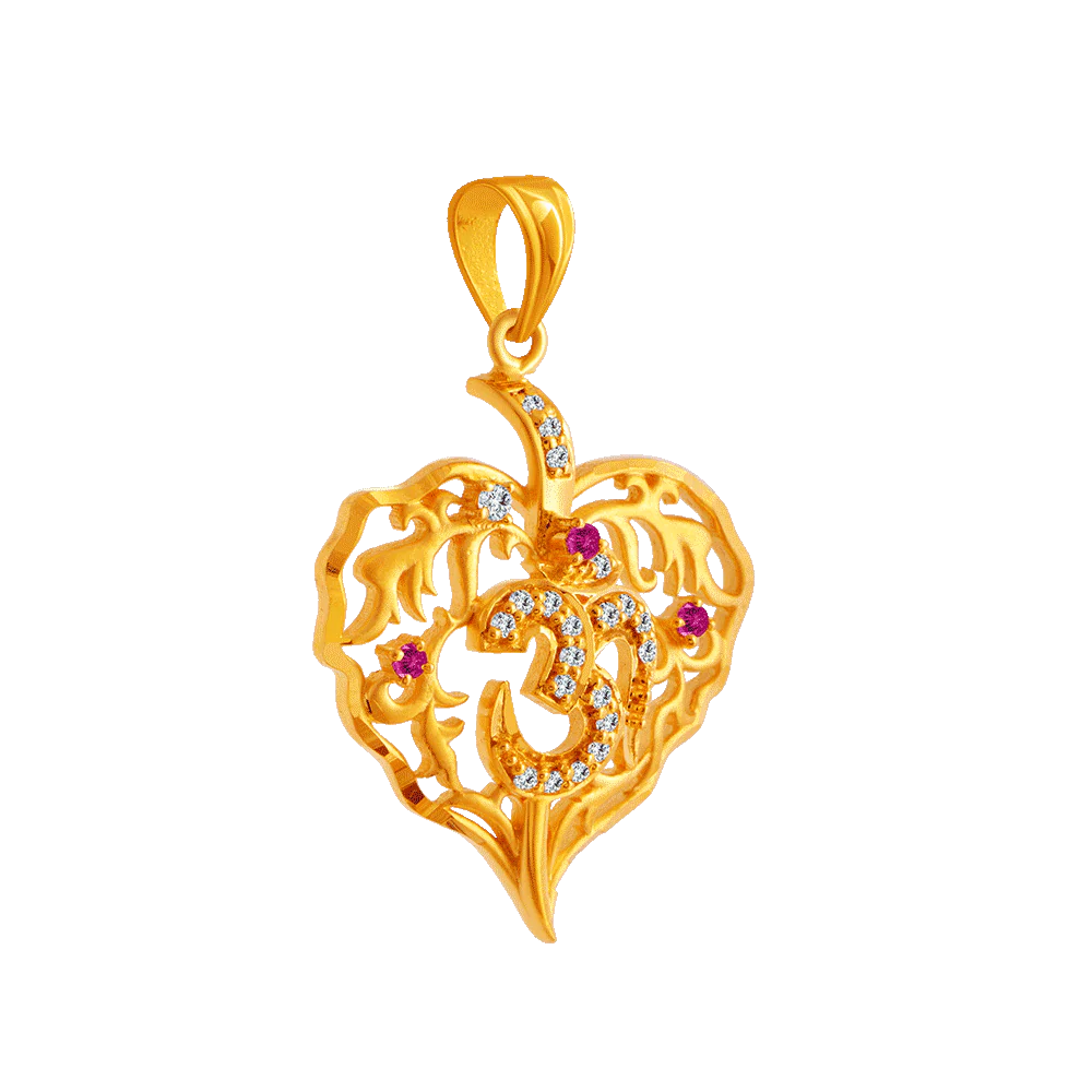 22KT Yellow Gold, American Diamond And Ruby Pendant For Women - Image 3