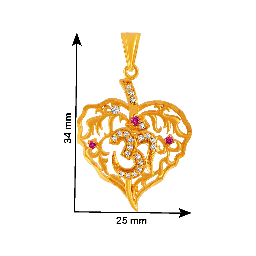 22KT Yellow Gold, American Diamond And Ruby Pendant For Women - Image 4