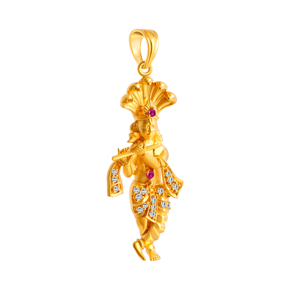 22KT Yellow Gold, American Diamond And Ruby Pendant For Women - Image 3