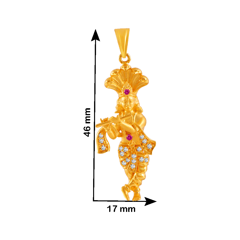22KT Yellow Gold, American Diamond And Ruby Pendant For Women - Image 4
