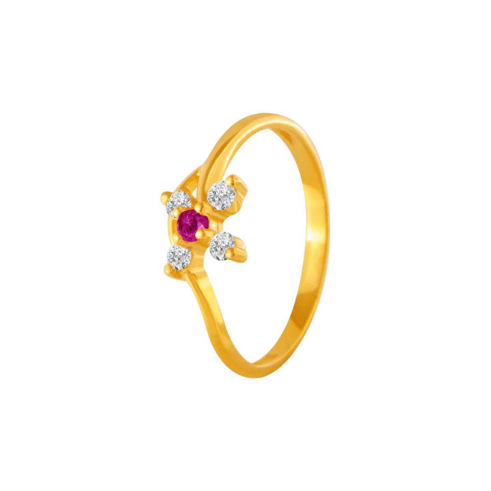 22KT Yellow Gold, American Diamond And Ruby Ring For Women - Image 3