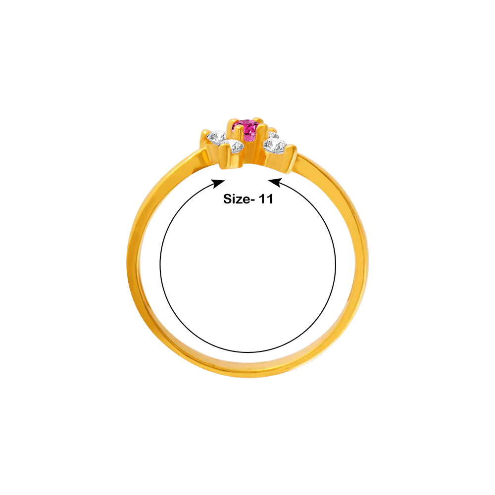 22KT Yellow Gold, American Diamond And Ruby Ring For Women - Image 4
