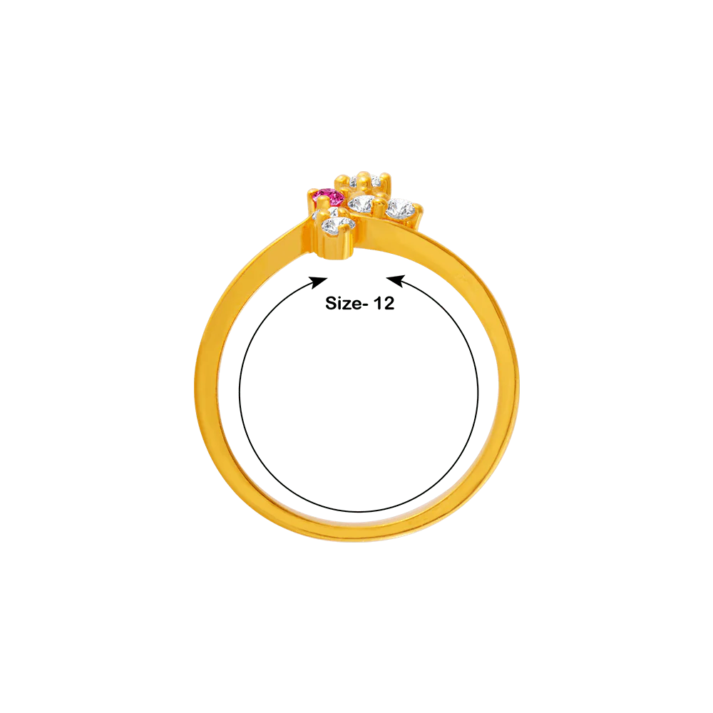 22KT Yellow Gold, American Diamond And Ruby Ring For Women - Image 4