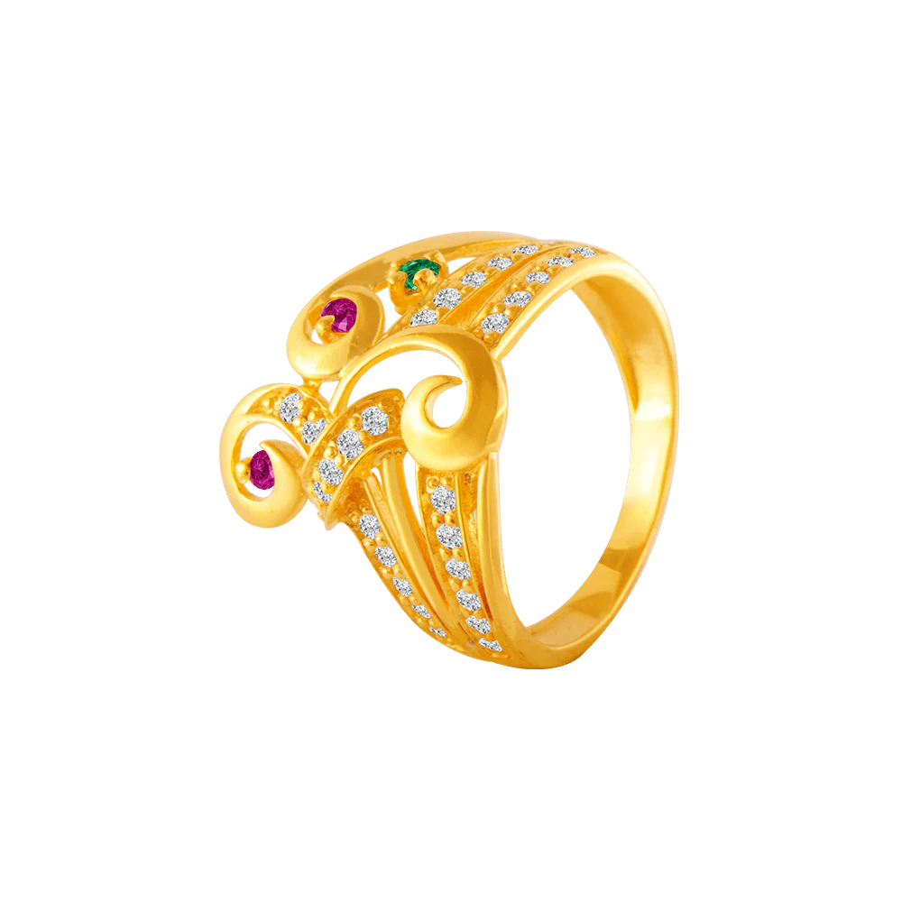 22KT Yellow Gold, American Diamond And Ruby Ring For Women - Image 3