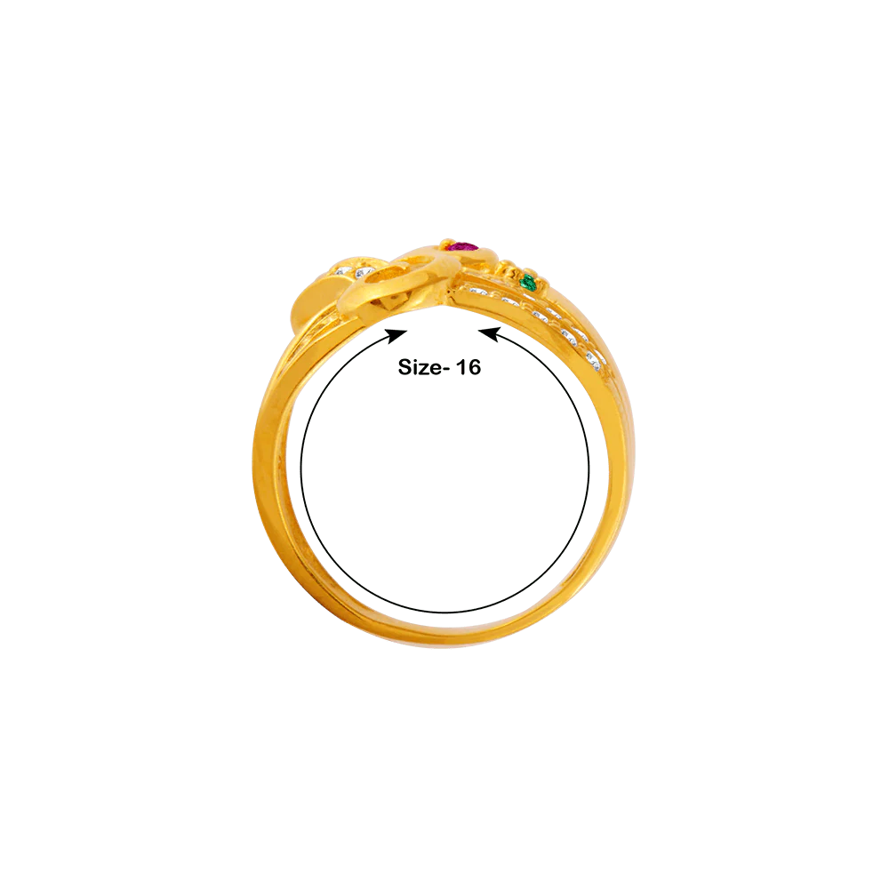 22KT Yellow Gold, American Diamond And Ruby Ring For Women - Image 4