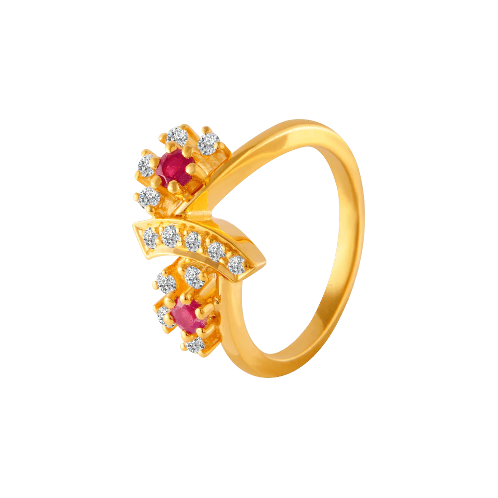 22KT Yellow Gold, American Diamond And Ruby Ring For Women - Image 3