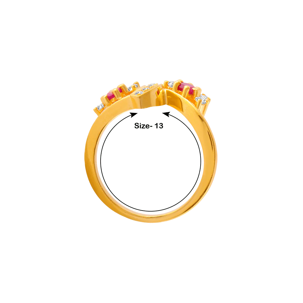 22KT Yellow Gold, American Diamond And Ruby Ring For Women - Image 4