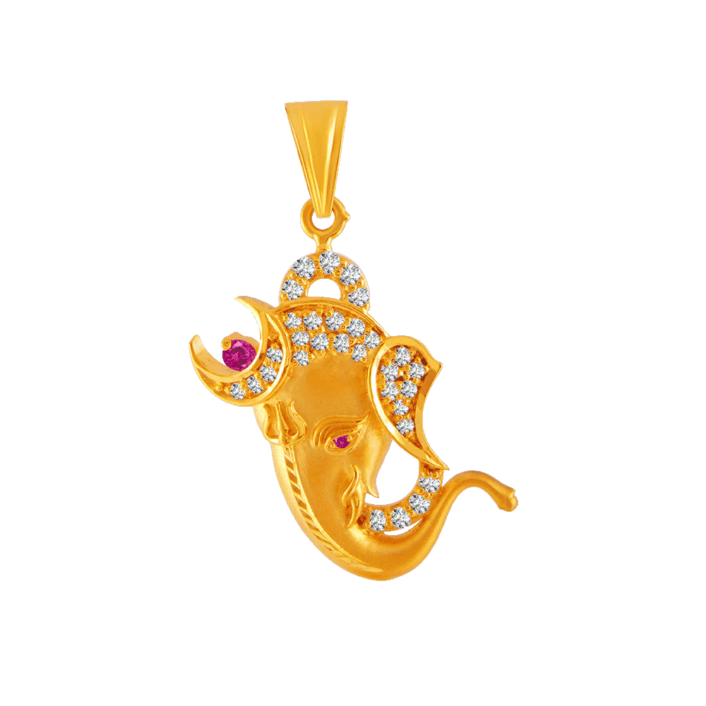 22KT Yellow Gold And American Diamond Pendant For Women
