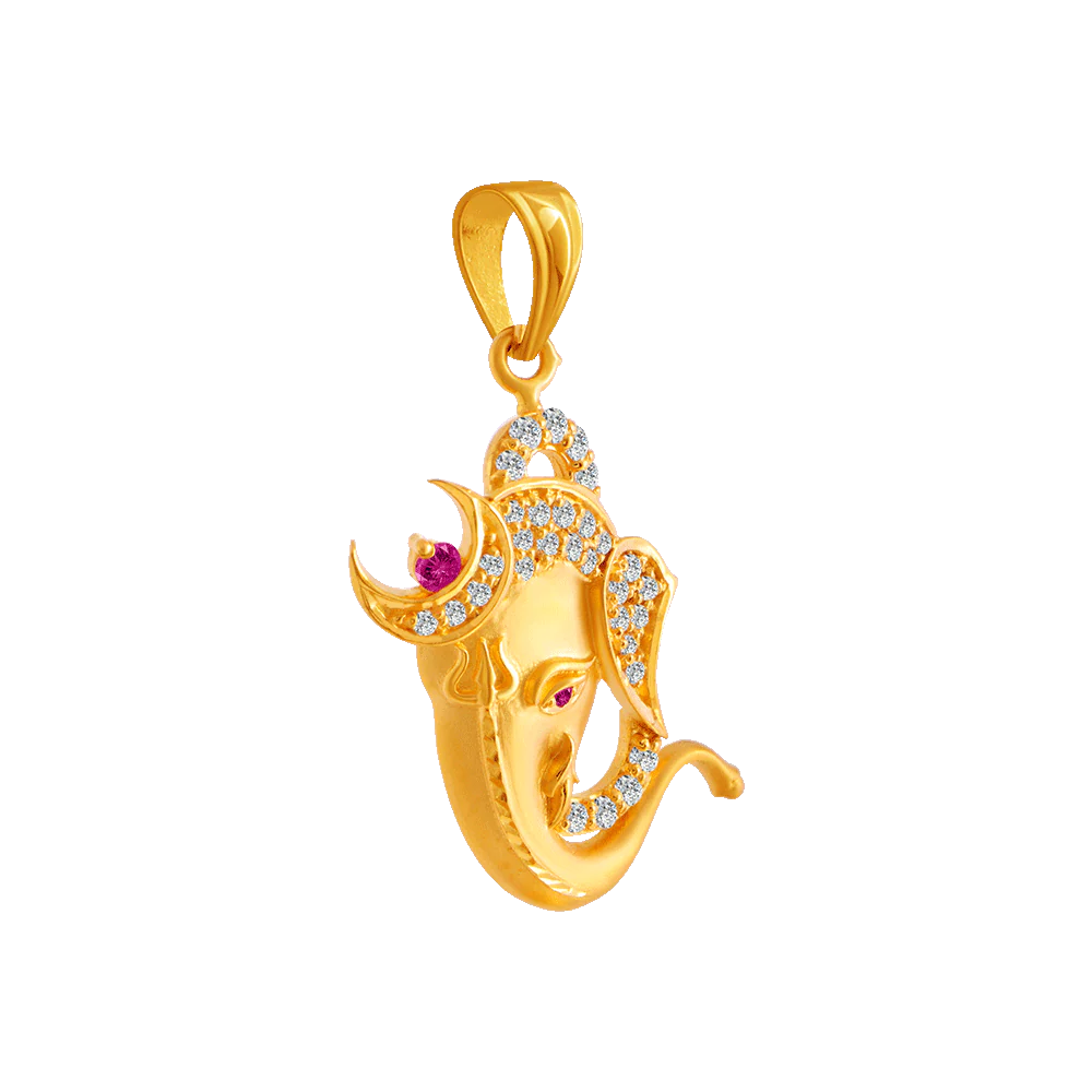 22KT Yellow Gold And American Diamond Pendant For Women - Image 3