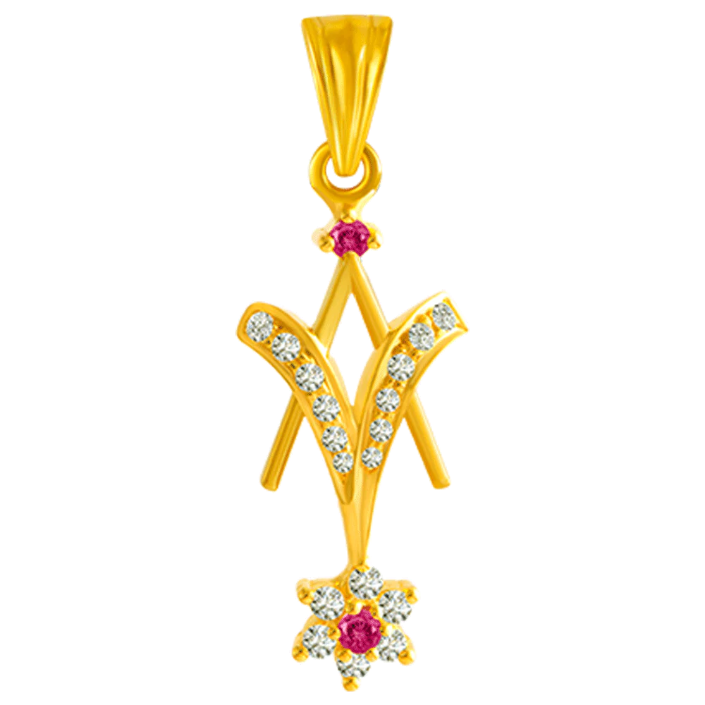 22KT Yellow Gold And American Diamond Pendant For Women