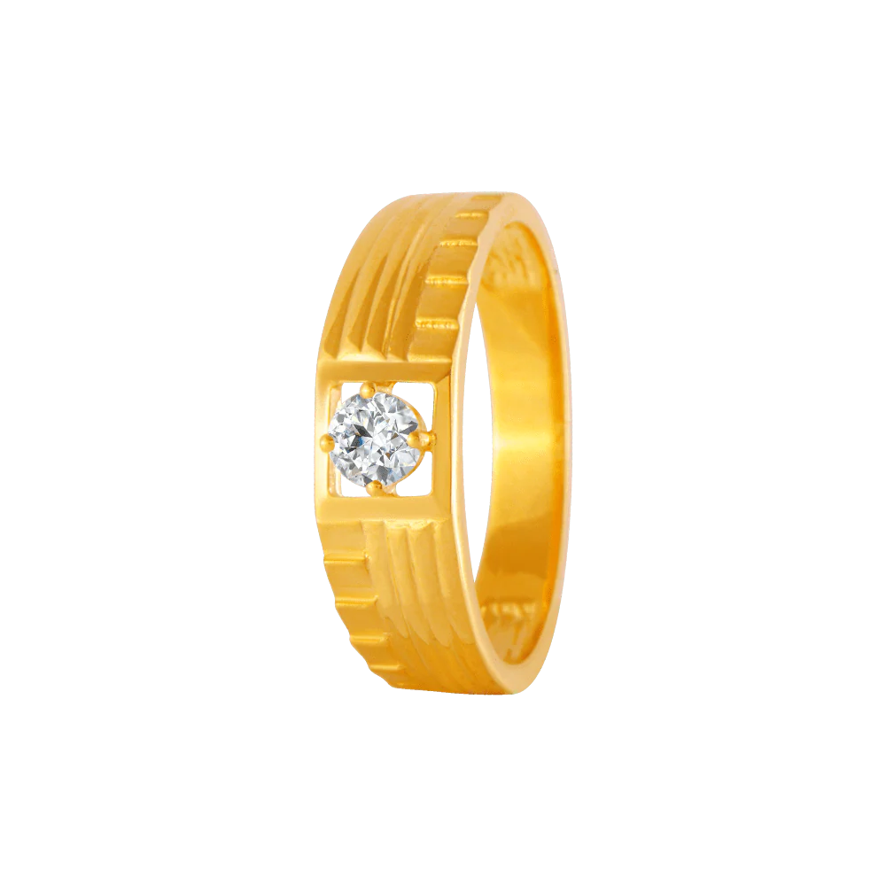 22KT Yellow Gold And American Diamond Ring For Men