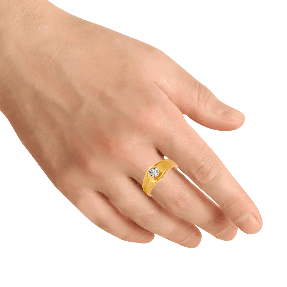 22KT Yellow Gold And American Diamond Ring For Men - Image 2