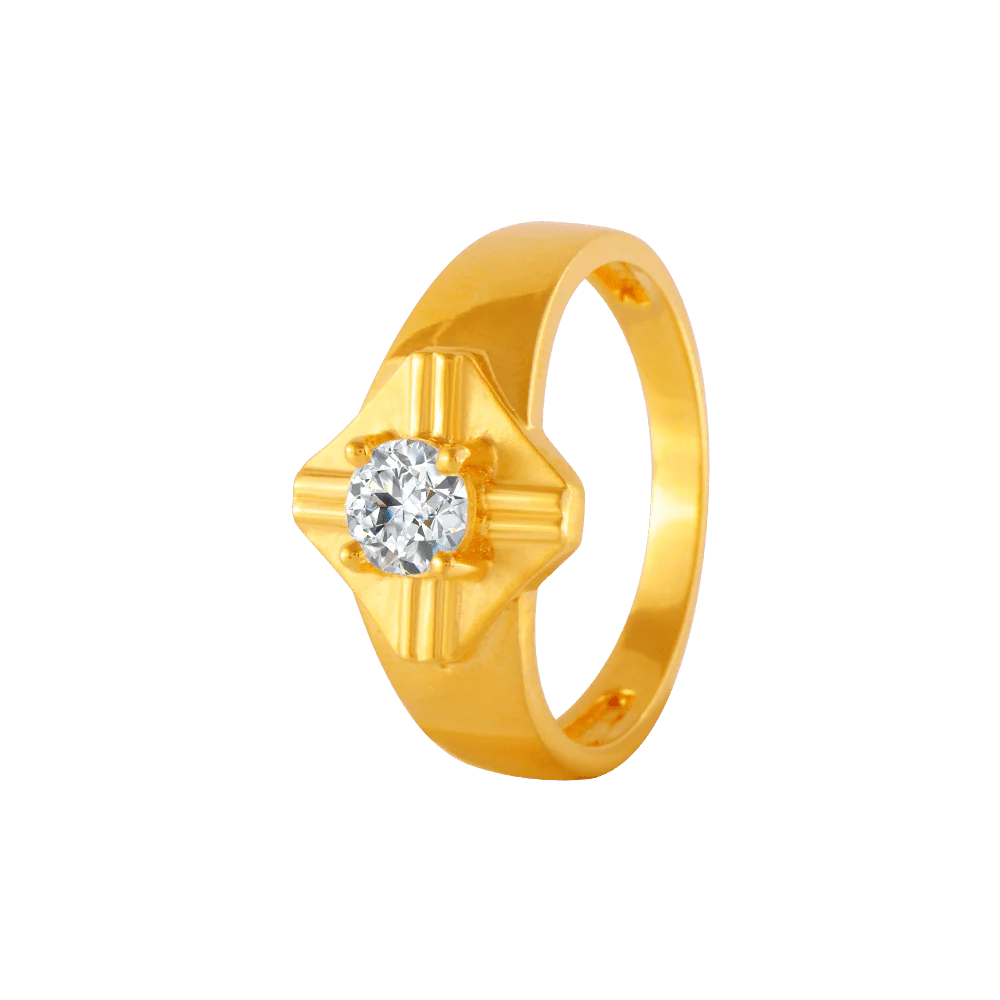 22KT Yellow Gold And American Diamond Ring For Men